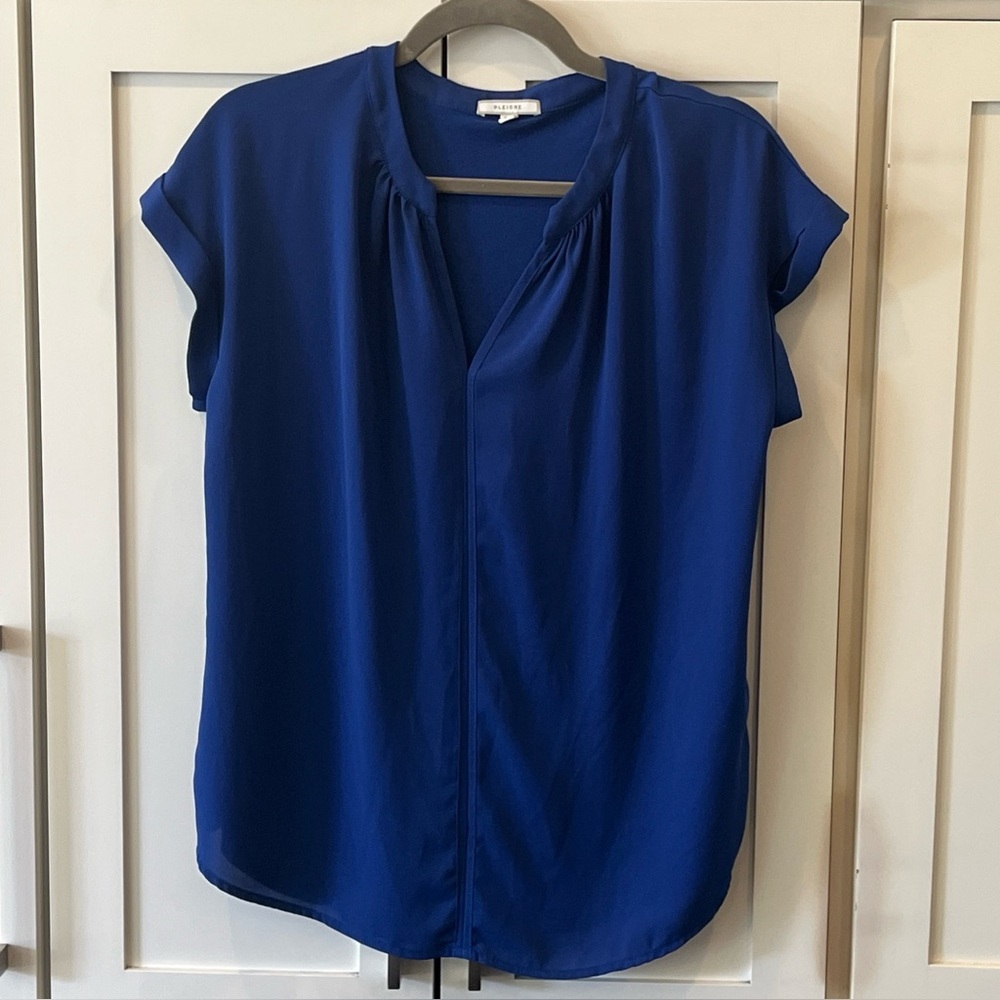 Pleione Split Neck Blouse Size Small Royal Blue